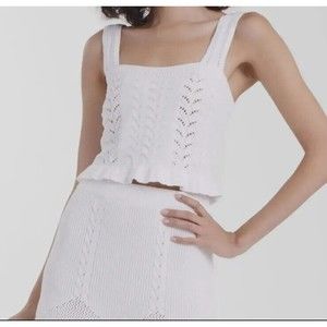 Nicole Miller Cotton Knit Crochet Crop Tank Camisole XL Cottagecore Top